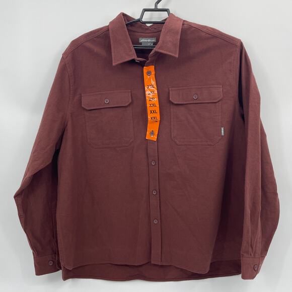 New EDDIE BAUER Men Double Brushed Chamois Shirt Long Sleeve Sz XXL Button Front - Picture 1 of 8